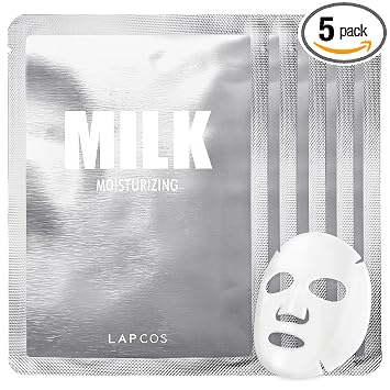 LAPCOS Mascarilla de hoja de leche, mascarilla facial diaria hidratante para reponer y restaurar la piel seca, favorita de la belleza coreana, paquete de 5