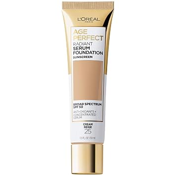 L'Oreal Paris Age Perfect Base de suero radiante con SPF 50, crema beige, 1 onza