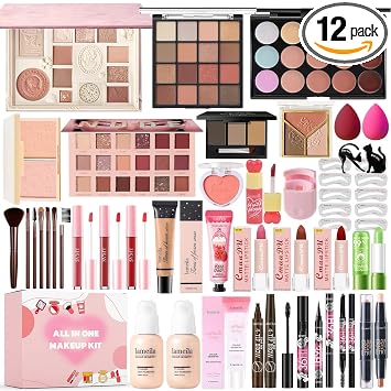 Kit de maquillaje todo en uno para mujeres, kit completo, juego de regalo de maquillaje para mujeres, adolescentes y niñas, paquete esencial de maquillaje que incluye sombra de ojos, base, lápiz