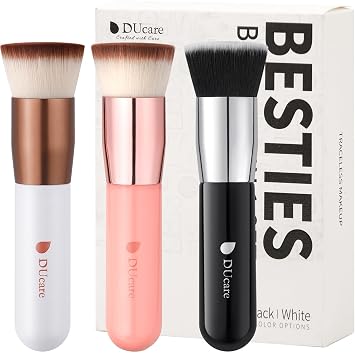 DUcare Brocha de base Kabuki de parte superior plana grande, 3 piezas, brocha de maquillaje prémium para líquidos, crema y polvo, pulido, mezcla y cara