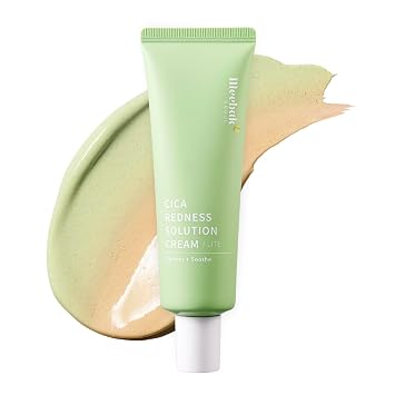 Meebak Cica Redness Solution Lite - Crema CC correctora de color verde para aliviar el enrojecimiento con niacinamida y centella asiática, crema coreana tonificante, hidratante tintada para pieles