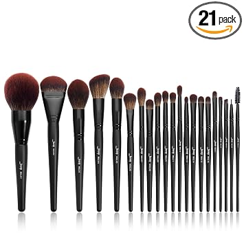 Jessup Juego de brochas de maquillaje de alta calidad, base de polvo sintético, corrector de iluminaciones, sombra de ojos, mezcla de delineador de cejas, Spoolie, negro, 21 piezas, T271