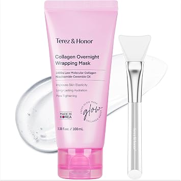 TEREZ & HONOR Mascarilla de noche de colágeno con envoltura y peeling: mascarilla coreana para la elasticidad, hidratación y brillo - 100 Dalton, colágeno molecular más pequeño para una piel de vidrio