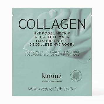 Karuna Máscara de hidrogel de colágeno para cuello y pecho, paquete de 1 unidad | Máscaras reafirmantes e hidratantes de K-Beauty con colágeno, péptidos y niacinamida | Para arrugas y flacidez de la