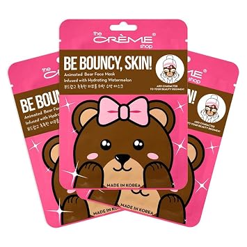 The Crème Shop Máscara facial animada de Miss Bear, máscara de hoja coreana hidratante con sandía (juego de 3)