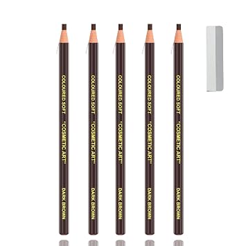 5 lápices de cejas marrón oscuro para mujeres con sacapuntas, maquillaje