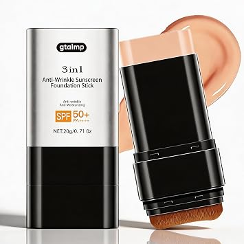 Barra de base con cepillo, SPF 50, hidratante antiarrugas, no pegajoso, acabado mate, protección solar para cara y cuerpo, tamaño de viaje de larga duración, cuidado de la piel coreano (mediano, 0.71 onzas)
