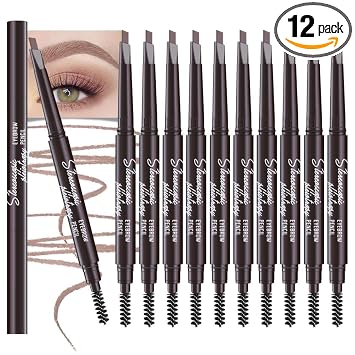 12 Lápices Delineadores de Cejas Retráctiles Ultimate, Lápiz de Cejas de Doble Cara con Textura Suave Natural, para Maquillaje de Cejas de Aspecto Diario, Cepillo de Cejas, Punta Fina (12