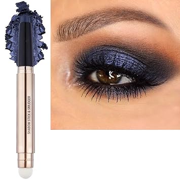 Barra de sombra de ojos azul negro y brocha de maquillaje esponja, lápiz de sombra de ojos cremoso y brillante de larga duración, impermeable, iluminador, delineador de ojos hipoalergénico, lápiz de
