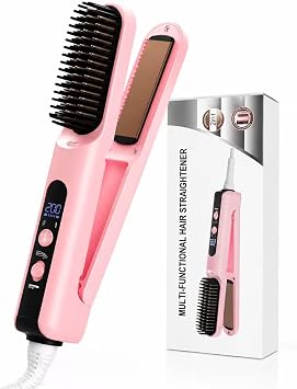 Cepillo alisador 2 en 1 y plancha plana (rosa)