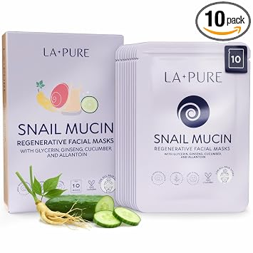 LA PURE Mascarilla coreana – 10 unidades de caracol mucina mascarilla hidratante antiarrugas antienvejecimiento hidratante profunda Caracol natural Mucin máscara de hoja máscara de hoja sin parabenos