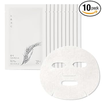 Máscara de hoja de salvado de arroz, mascarilla de algodón enriquecido con nutrientes, calmante y nutritiva, hecha con arroz coreano de origen nacional (10 unidades)