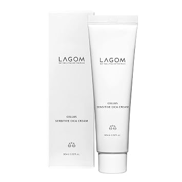 LAGOM Cellus Sensitive Cica Crema calmante coreana para el cuidado de la piel con centella y ceramida, piel sensible, bálsamo calmante, imperfección facial 2.02 onzas líquidas