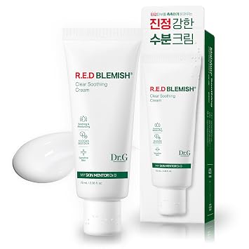Dr.G Red Blemish Clear - Crema hidratante coreana calmante para el rostro, 2.4 fl oz - Crema de Cica, hidratante coreano para el cuidado de la piel, hidratante facial coreano, hidratante facial, cuidado de la piel coreano, K Beauty Skincare Coreano
