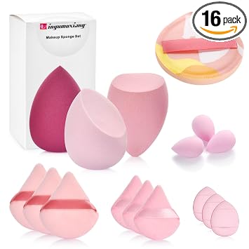 Juego de esponjas de maquillaje de 16 piezas, con esponja de batidora de belleza triangular y mini esponja para corrector de base y polvo