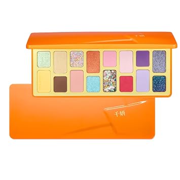 Cheeryep Qianyan Paleta de sombras de ojos de 16 colores rosa, marrón, azul vaquero, multicolor, mate, perla ahumada, paleta de maquillaje de ojos ahumados (fuegos artificiales, 0.51 onzas)