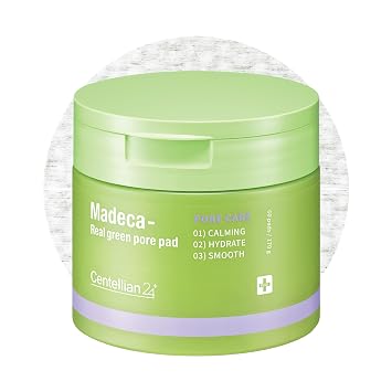 Centellian 24 Madeca - Almohadilla de poros verde real (5.74 fl oz/60 piezas) – Almohadillas de tóner de doble cara exfoliante y calmante para pieles sensibles, cuidado de poros, cuidado de la piel | Dual-Sided Toner Pads with Centella Asiatica, PHA and LH