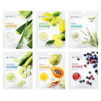 Mirabelle Korean Facial Sheet Mask Combo Pack of 6, 25 ml Each