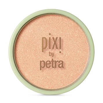 Pixi Polvo brillante | Dúo radiante de rubor e iluminador | Polvo sedoso y reflectante de luz | Añade color transparente y brillo | Brillo melocotón | 0.36 onzas