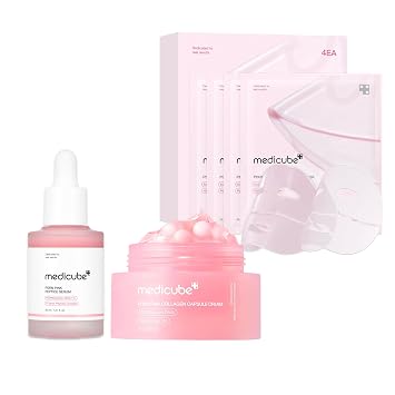 medicube PDRN Lock-In Glow Set: suero de péptido rosa PDRN, crema cápsula y máscara de gel de gelatina para hidratación, piel brillante de vidrio | Cuidado de la piel coreano, juego de cuidado de la