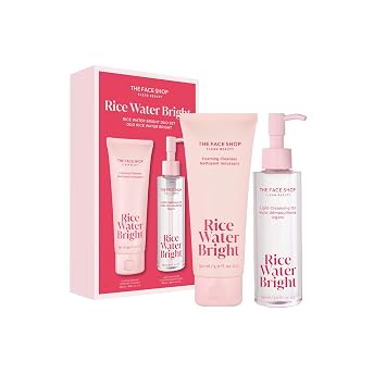 The Face Shop Rice Water Bright Dúo de Doble Limpieza con Ceramida, Cuidado de la Piel Coreano, Lavado Facial Suave y Aceite Limpiador de Control de Poros, Hidratante, Humectante, Limpiador Facial