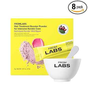 FROMLABS Polvo potenciador de tratamiento de queratina para cabello de vidrio | Reparación de enlaces y acondicionamiento profundo para cabello seco, dañado, decolorado y teñido | Para cabello rizado, ondulado y liso | Cuidado del cabello coreano