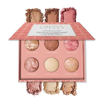 LAURA GELLER NEW YORK Paleta facial horneada Cheek to Chic Tropical Glow | Incluye 2 rubores, 2 bronceadores y 2 iluminadores radiantes