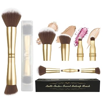 Juego de brochas de maquillaje 4 en 1, todo en uno, para polvo/rubor, base, mezcla y sombra de ojos, compacto y esencial de viaje