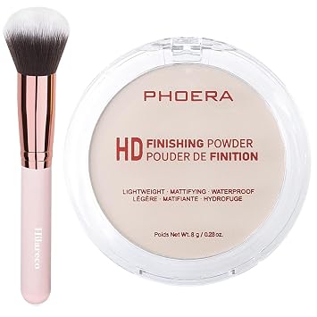 PHOERA - Polvo facial prensado de base, polvo suave para fijar el enfoque, polvo sedoso para crear sin brillo, suaviza poros y líneas, control de aceite de hasta 24 horas, 0.28 onzas (plátano 002)