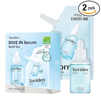 Torriden Suero DIVE IN de 1.69 onzas líquidas + bolsa de repuesto de 1.69 onzas líquidas | Hidratación profunda para obtener una piel brillante | Ácido hialurónico, pantenol, alantoína | Suero facial