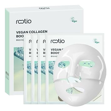 Máscara de colágeno vegano que aumenta la profundidad, mascarilla hidratante durante la noche, minimiza los poros, elasticidad, reafirmante y durmiendo máscara de hidrogel para piel cristalina, cuidado de la piel coreano (1.41 oz x 4ea)