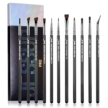 Juego de brochas delineador de ojos Jessup, brochas de maquillaje delineador de ojos profesionales 11 piezas, brochas delineador de ojos de punta ultra fina curva en ángulo para líneas de precisión