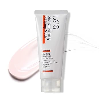 1.618 Máscara para dormir reafirmante de salmón, 3.53 onzas, crema facial coreana con péptido, Vit-P, beta-glucano, centella asiática, ceramida NP, niacinamida, adenosina, trehalosa
