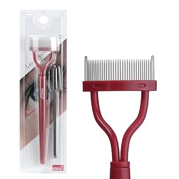Peine para pestañas MSQ separador de pestañas aplicador de máscara definidor de pestañas con cubierta de peine, cepillo cosmético de diseño curvo, rojo (1 unidad)