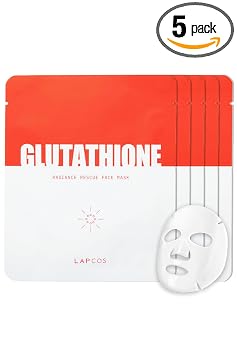 LAPCOS K Beauty - Máscara de rescate radiante de glutatión, mascarilla coreana para el cuidado de la piel con niacinamida y péptidos, mascarillas hidratantes, regalos de spa para mujeres, mascarilla revitalizante y reafirmante (5 unidades, 0.91 onzas)