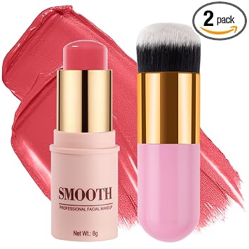Palito de rubor crema rosa melocotón con kit de cepillo para mejillas y