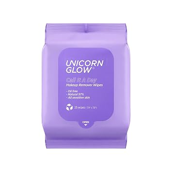 Unicorn Glow Toallitas faciales desmaquillantes – 1 EA [25 unidades] Toallitas faciales de limpieza diaria biodegradables de gran tamaño XL para eliminar el maquillaje, agua micelar, carbón, extracto