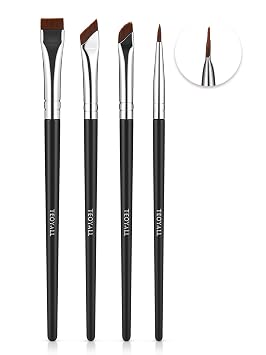 TEOYALL Juego de 4 brochas para delineador de ojos, 4 unidades, ultra fino, inclinado, de precisión, punta fina, pincel plano para cejas