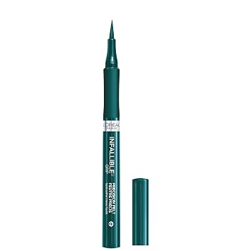L'Oreal Paris Cosmetics Makeup Infallible Grip Delineador de ojos de fieltro de precisión, resistente a las manchas, delineador de ojos impermeable de larga duración, verde, verde, 0.03 onzas líquidas