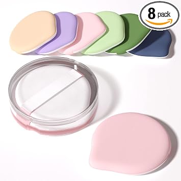 Mohope 8 esponjas de maquillaje con cojín de aire para base con caja portátil, esponja sin látex para mezclar líquido, crema, base y polvo, cojín de polvo en forma de lágrima, mezcla