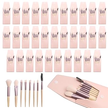 Juego de 32 brochas de maquillaje de viaje, brochas sintéticas, color beige marfil