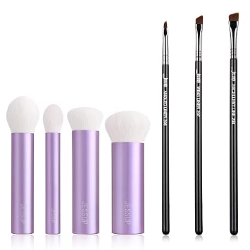 Jessup Juego de brochas de maquillaje Kabuki Face T517 con cepillo delineador de ojos en ángulo T345