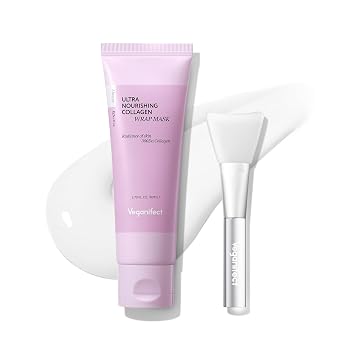 VEGANIFECT Máscara Facial de Crema de Colágeno de Envoltura Nocturna con Pincel de Gel, para Elasticidad, Hidratante, Colágeno Hidrolizado y Péptido, Piel de Vidrio, Cuidado Coreano de la Piel, 2.73