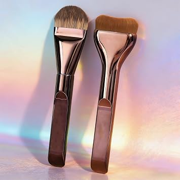 2PCS Flat Foundation Brush, Makeup Brush Facial Brush for Liquid Foundation, Premium Face Makeup Brush for Blending Cream (Brown)