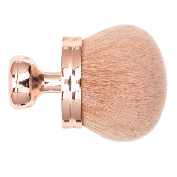 Blend & Blur - Brocha de maquillaje corporal extra grande para autobronceador, maquillaje de piernas y aplicador de bronceador, cepillo Kabuki de cabeza redonda de 3.2 pulgadas de ancho para aplicación con bolsa de cordón (oro rosa-dorado)