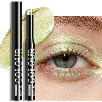 Sombra de ojos holográfica verde con purpurina, Duochrome Shimmer sombra de ojos sombra de ojos color crema lápiz de sombra de ojos, alto pigmento suave iridiscente brillante interior