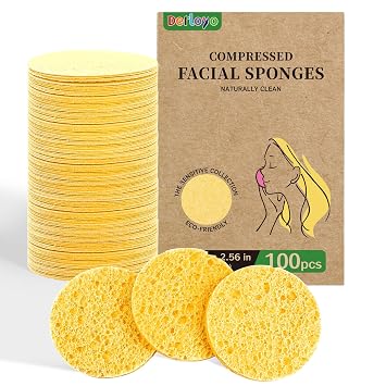 100 esponjas faciales comprimidas, esponjas cosméticas naturales de spa para limpieza facial, máscara exfoliante, removedor de maquillaje, esponjas faciales de viaje, color amarillo