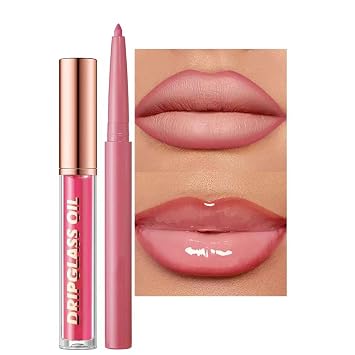 Kit de delineador de labios rosa impermeable con delineador de labios y brillo de larga duración, a prueba de manchas, altamente pigmentado, juego de delineadores de labios con brillo de