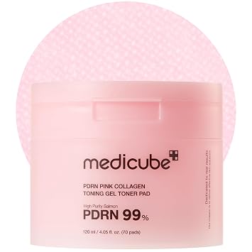 medicube Almohadillas de Tóner Salmon DNA PDRN Pink Collagen Jelly Pad | Almohadilla de Tóner en Gel Coreano | Niacinamida, Madecassoside, Retinol | Calmante, Luminosidad, Tono de Piel Desigual |