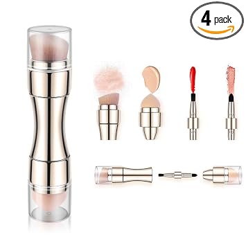 Juego de brochas de maquillaje 4 en 1, esponja de maquillaje, mezcla de rubor, sombra de ojos, cejas y delineador de labios, brochas de maquillaje mini para viajes, juego de brochas